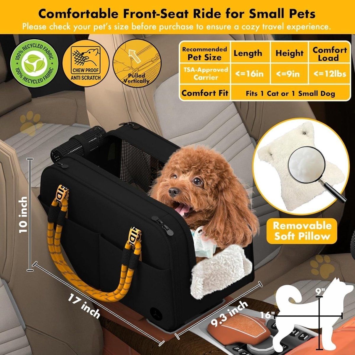 Console Dog Car Seat Enclosed Pet Carrier Booster Small Dogs Cats 12lb - Kwikley