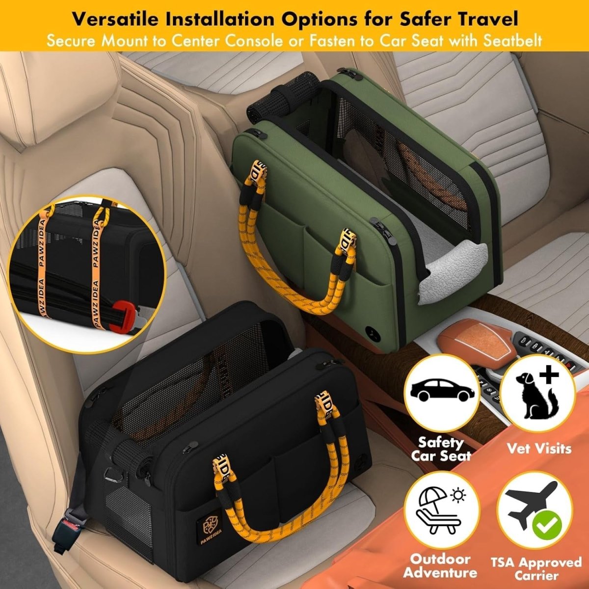 Console Dog Car Seat Enclosed Pet Carrier Booster Small Dogs Cats 12lb - Kwikley