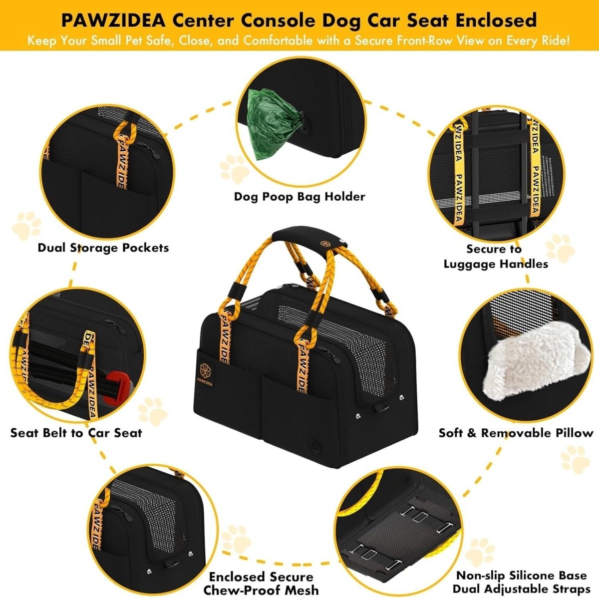Console Dog Car Seat Enclosed Pet Carrier Booster Small Dogs Cats 12lb - Kwikley