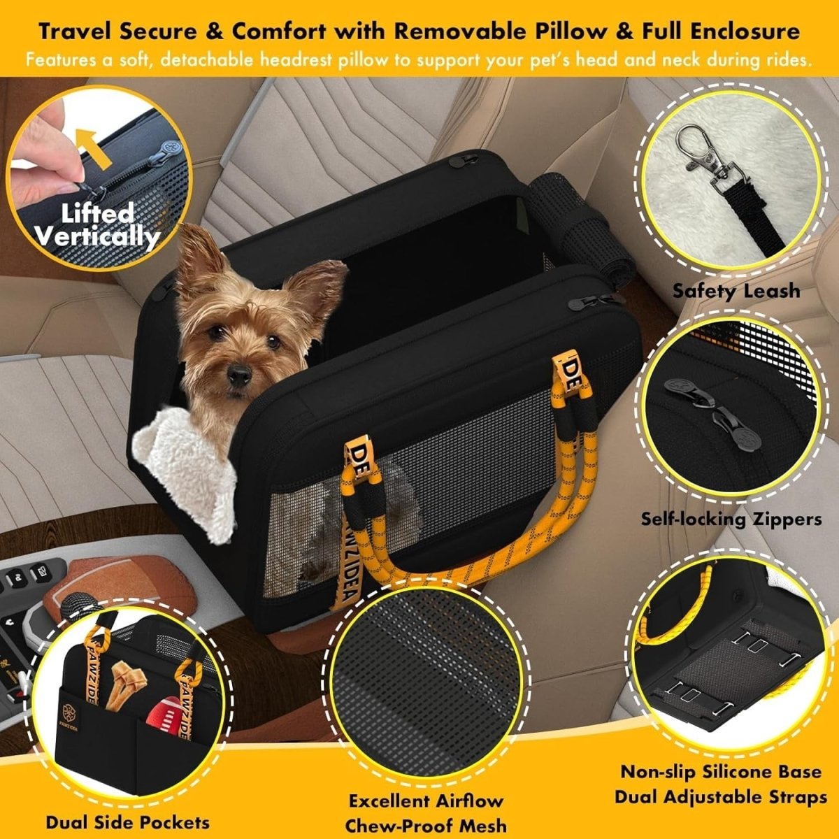 Console Dog Car Seat Enclosed Pet Carrier Booster Small Dogs Cats 12lb - Kwikley