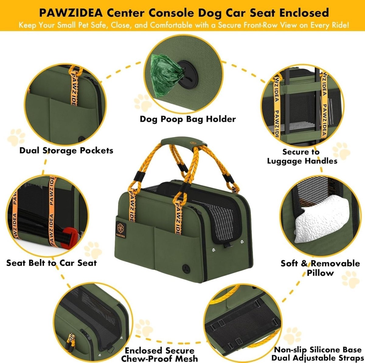 Console Dog Car Seat Pet Carrier Booster Travel Bag Small Dogs Cats - Kwikley