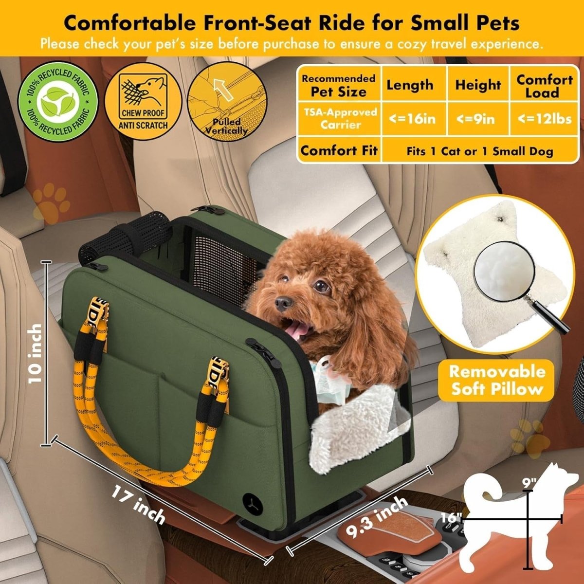 Console Dog Car Seat Pet Carrier Booster Travel Bag Small Dogs Cats - Kwikley