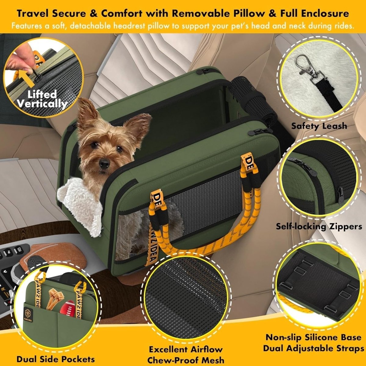 Console Dog Car Seat Pet Carrier Booster Travel Bag Small Dogs Cats - Kwikley