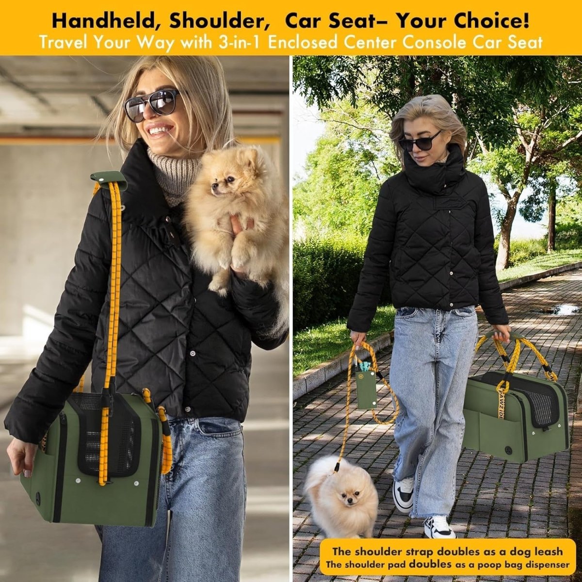 Console Dog Car Seat Pet Carrier Booster Travel Bag Small Dogs Cats - Kwikley