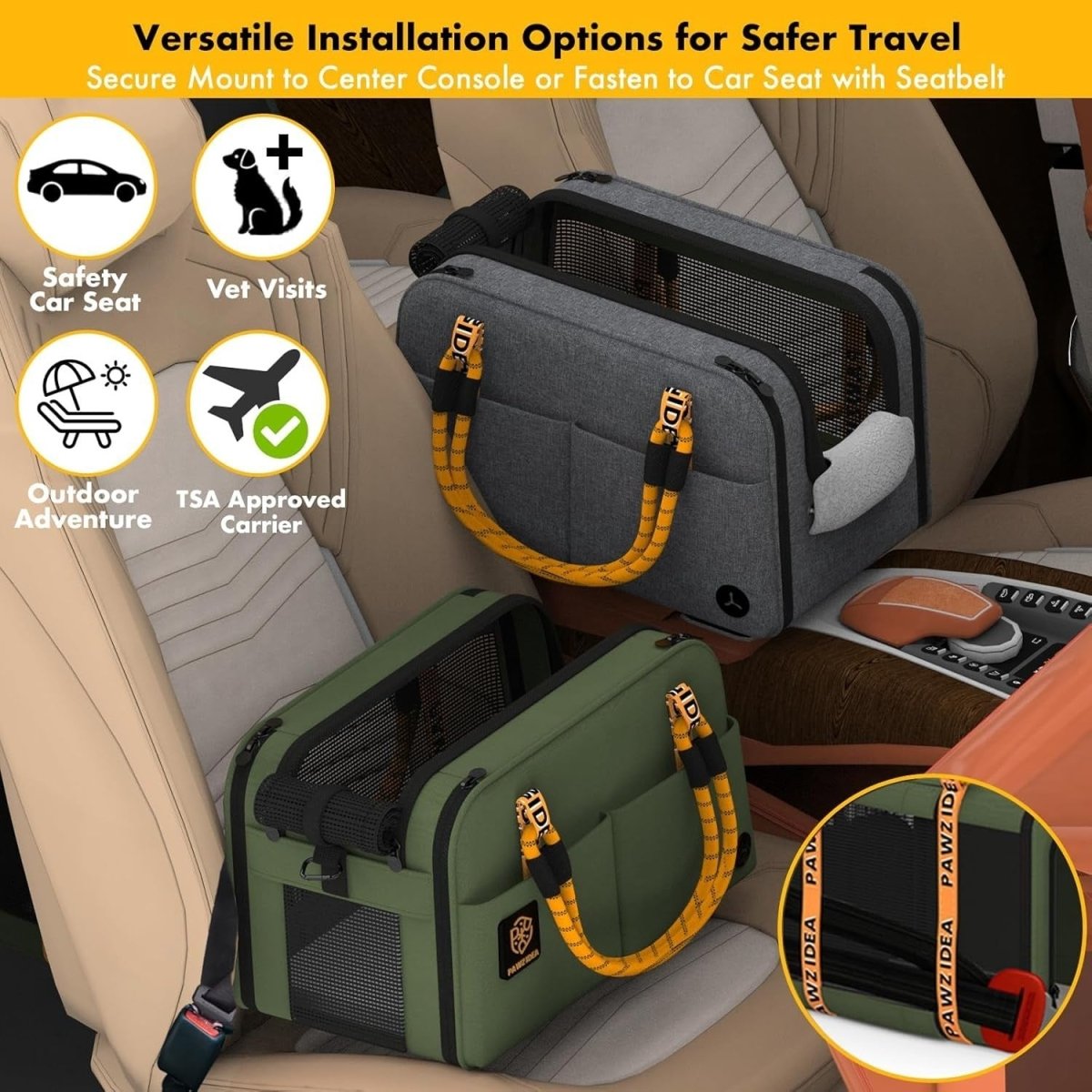 Console Dog Car Seat Pet Carrier Booster Travel Bag Small Dogs Cats - Kwikley