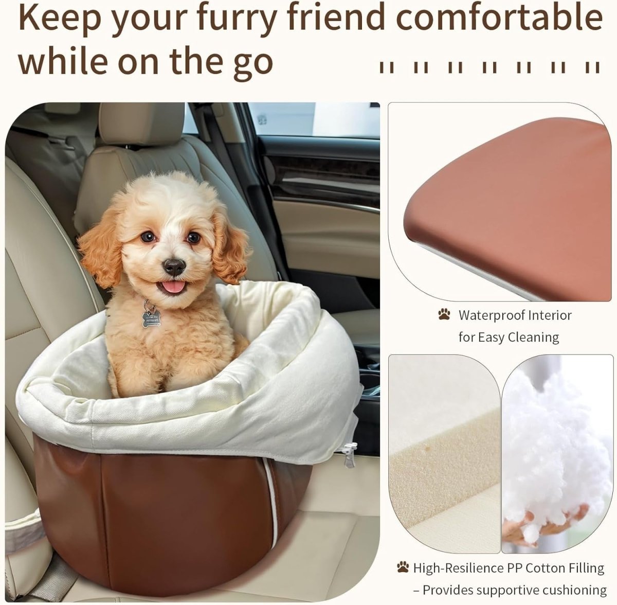 Console Dog Car Seat Small Dog Booster Seat Safety Belt Storage Bag - Kwikley