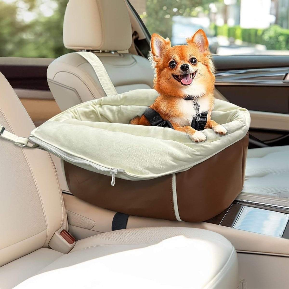 Console Dog Car Seat Small Dog Booster Seat Safety Belt Storage Bag - Kwikley