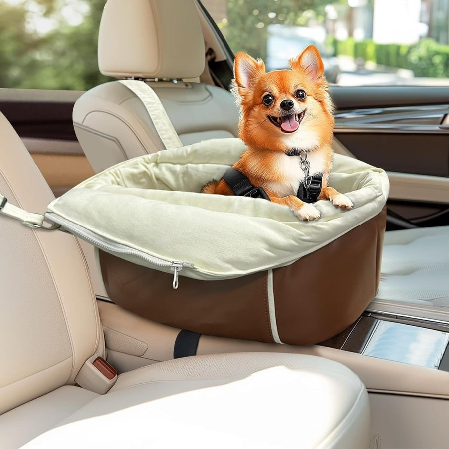 Console Dog Car Seat Small Dog Booster Seat Safety Belt Storage Bag - Kwikley
