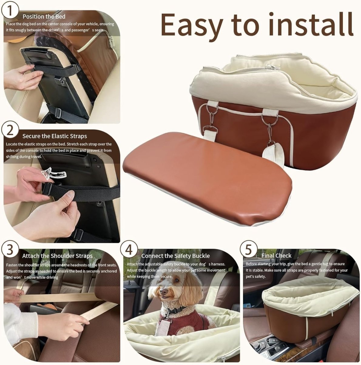 Console Dog Car Seat Small Dog Booster Seat Safety Belt Storage Bag - Kwikley