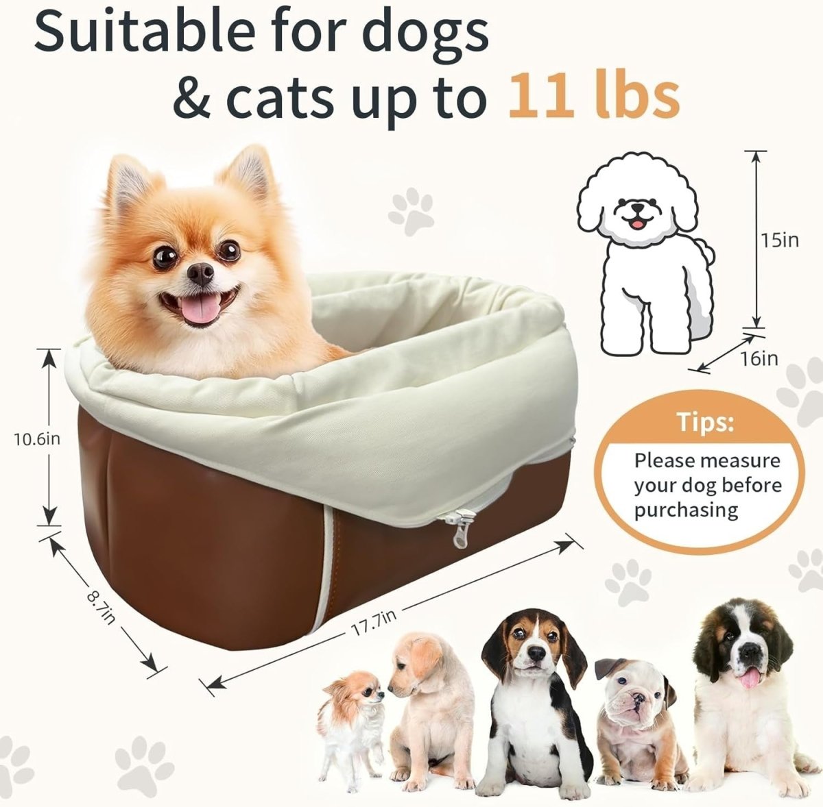 Console Dog Car Seat Small Dog Booster Seat Safety Belt Storage Bag - Kwikley