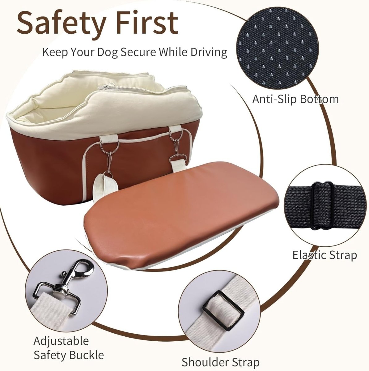 Console Dog Car Seat Small Dog Booster Seat Safety Belt Storage Bag - Kwikley