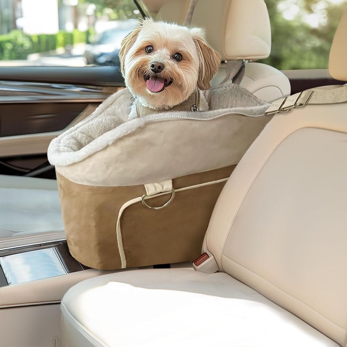 Console Dog Car Seat Small Dog Booster Seat Safety Belt Storage Pocket - Kwikley