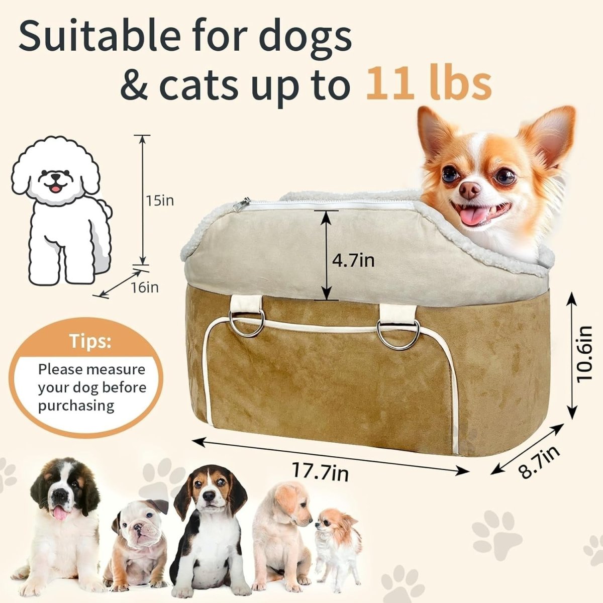 Console Dog Car Seat Small Dog Booster Seat Safety Belt Storage Pocket - Kwikley