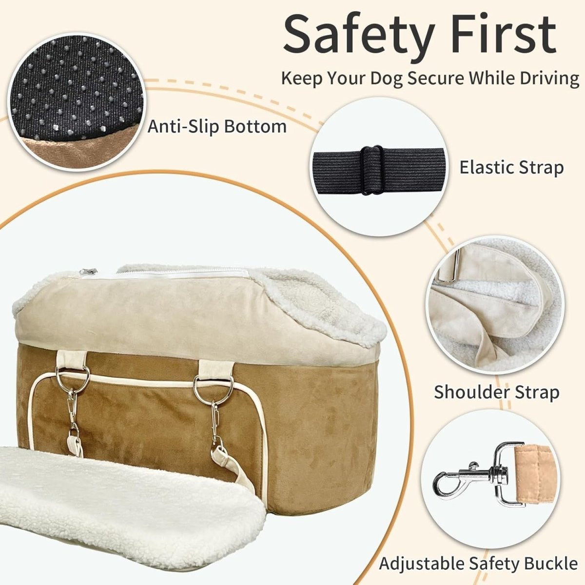 Console Dog Car Seat Small Dog Booster Seat Safety Belt Storage Pocket - Kwikley
