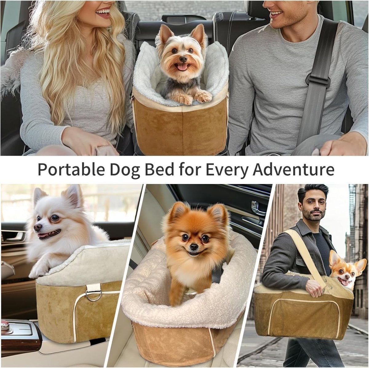 Console Dog Car Seat Small Dog Booster Seat Safety Belt Storage Pocket - Kwikley