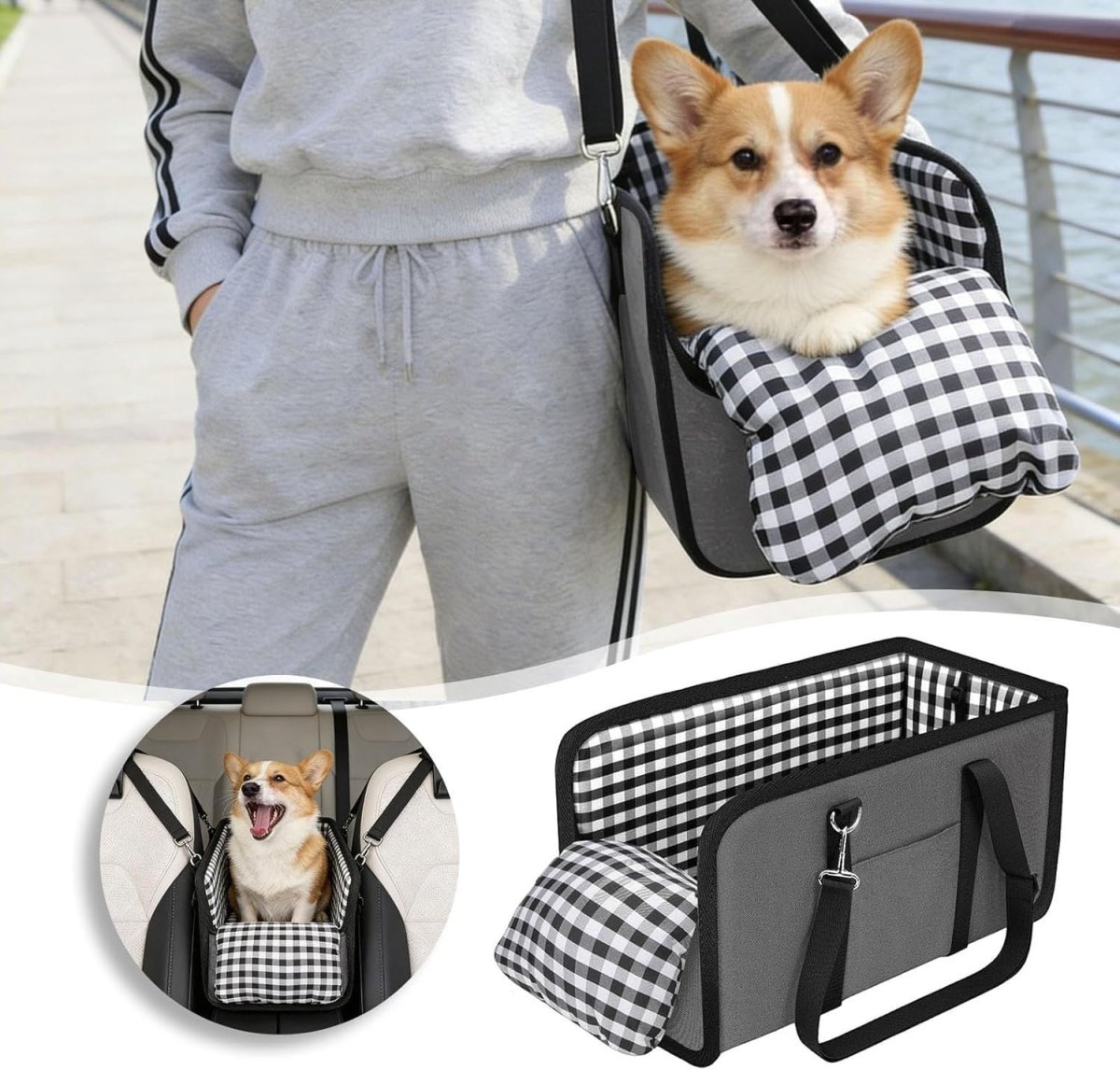 Console Dog Car Seat Small Pet Booster Bed Safety Buckle Travel Bag - Kwikley