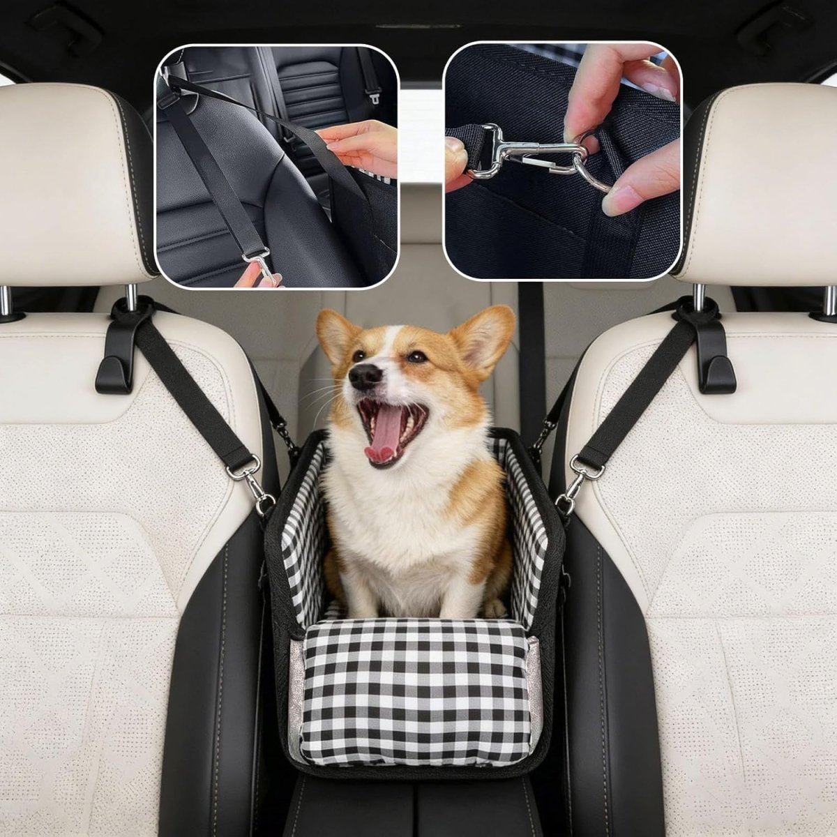 Console Dog Car Seat Small Pet Booster Bed Safety Buckle Travel Bag - Kwikley