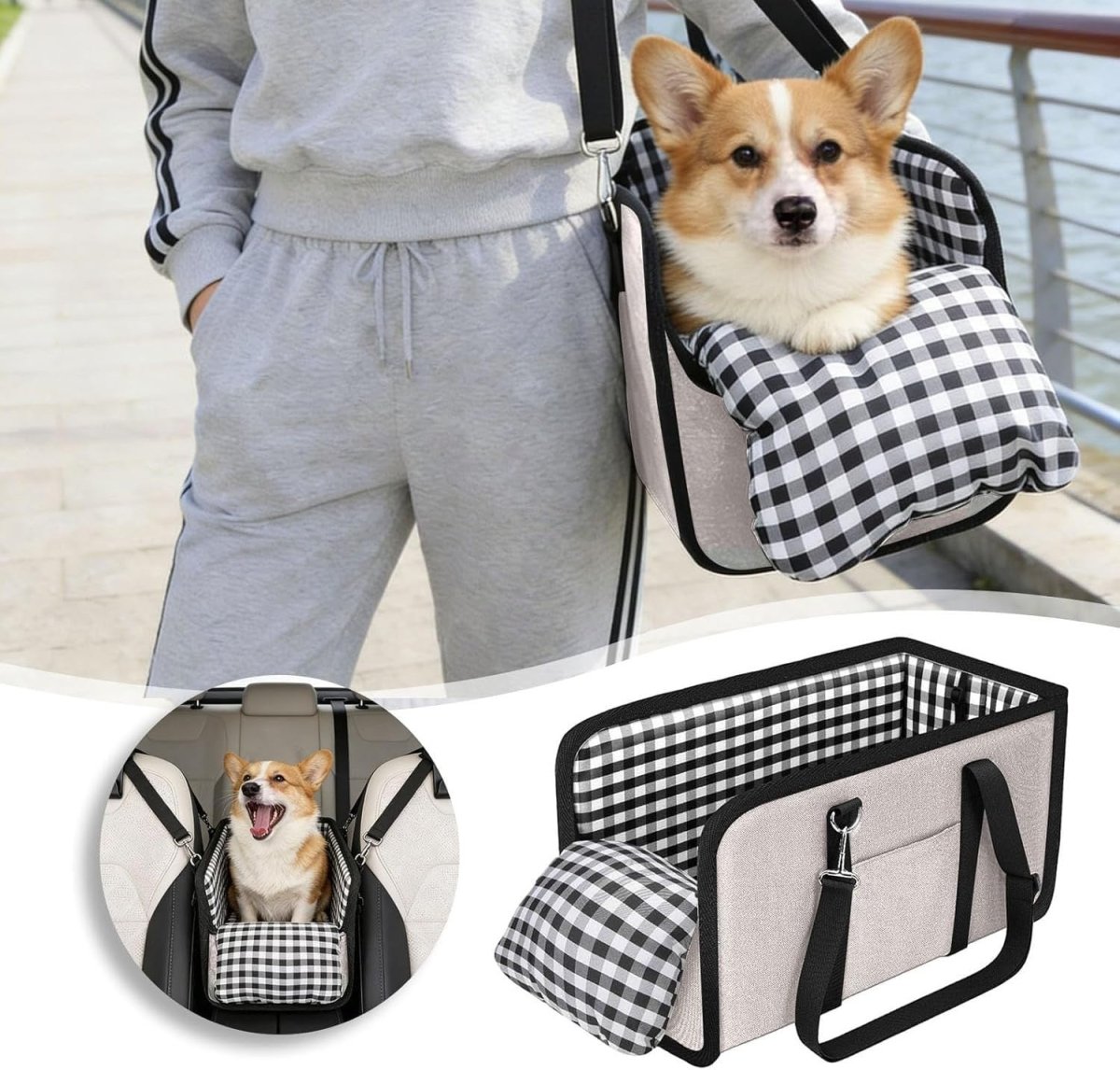 Console Dog Car Seat Small Pet Booster Bed Safety Buckle Travel Carrier - Kwikley