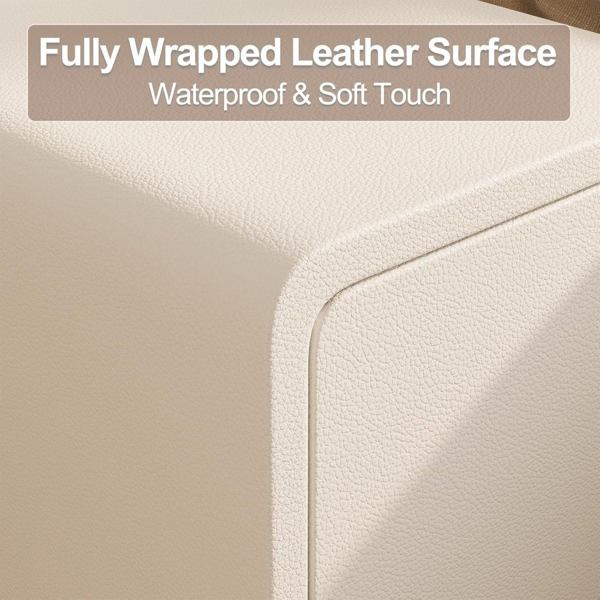 Contemporary White Bedside Table with 2 Drawers, Slim Leather - Finish - Kwikley