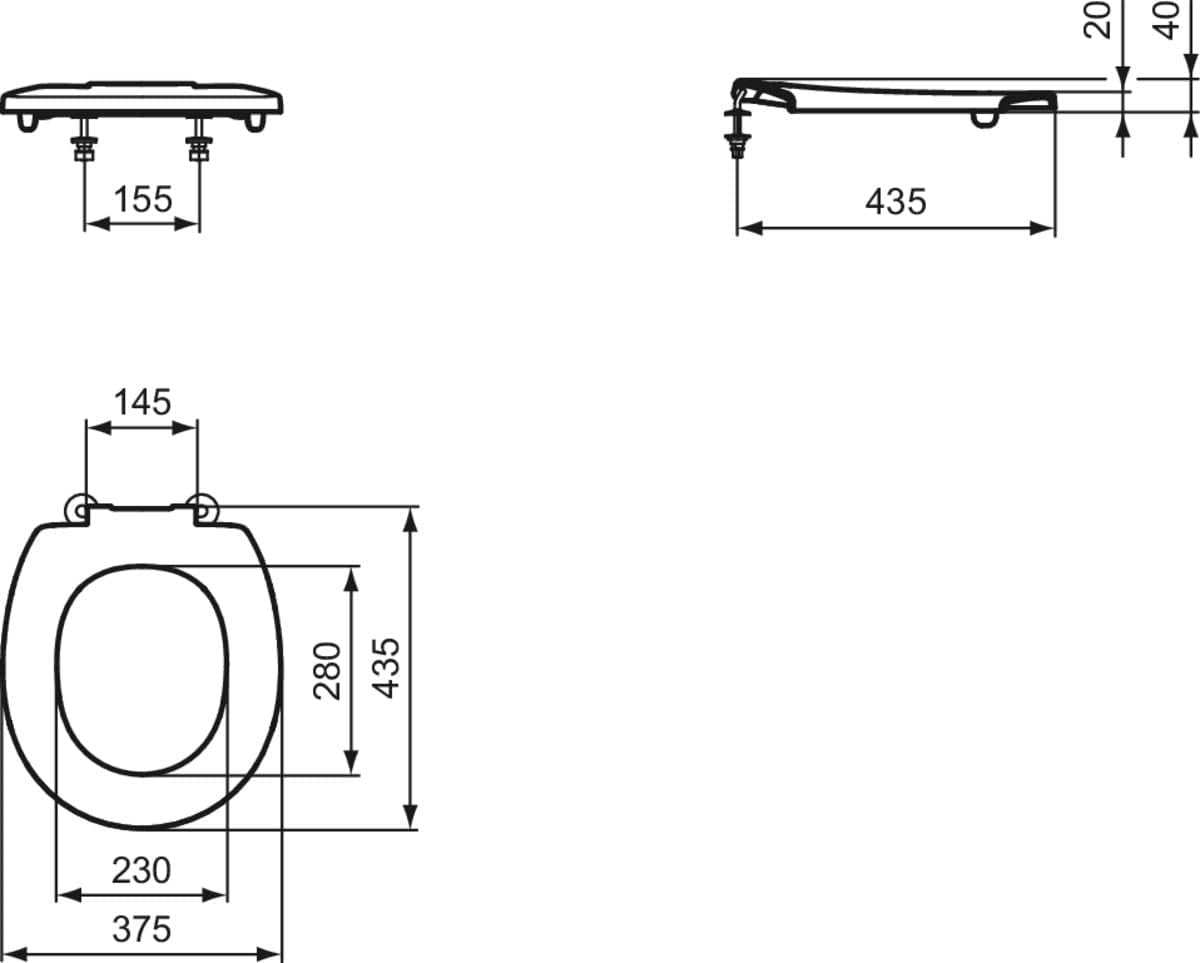 Contour 21+ WC Ring Toilet Seat Grey Durable Top Fix Hinges - Kwikley