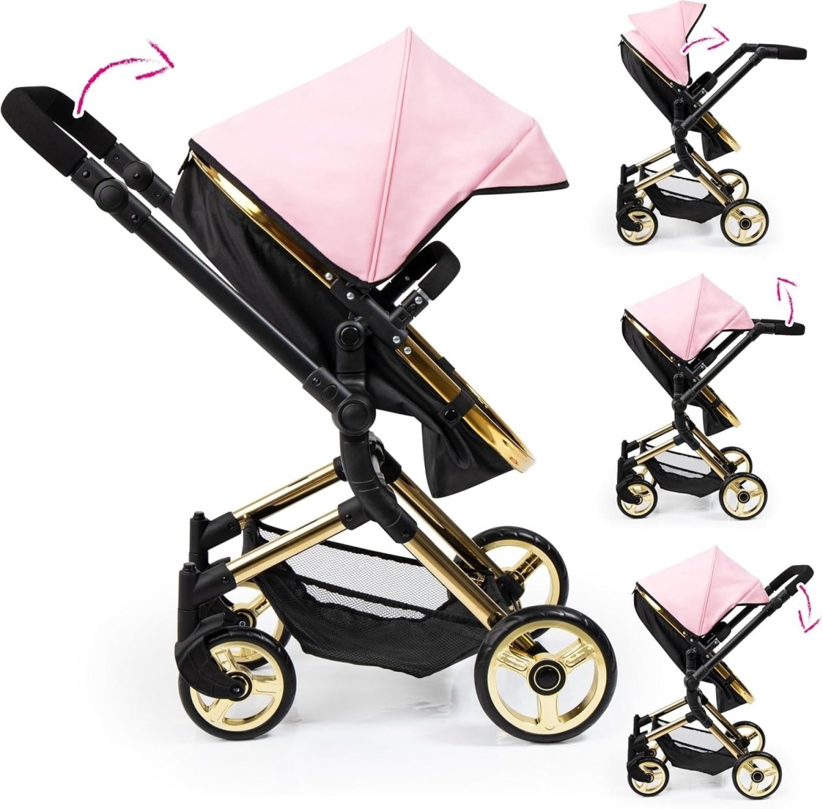 Convertible Doll Pram Pushchair Carrycot Adjustable Handle Folding Stroller - Kwikley