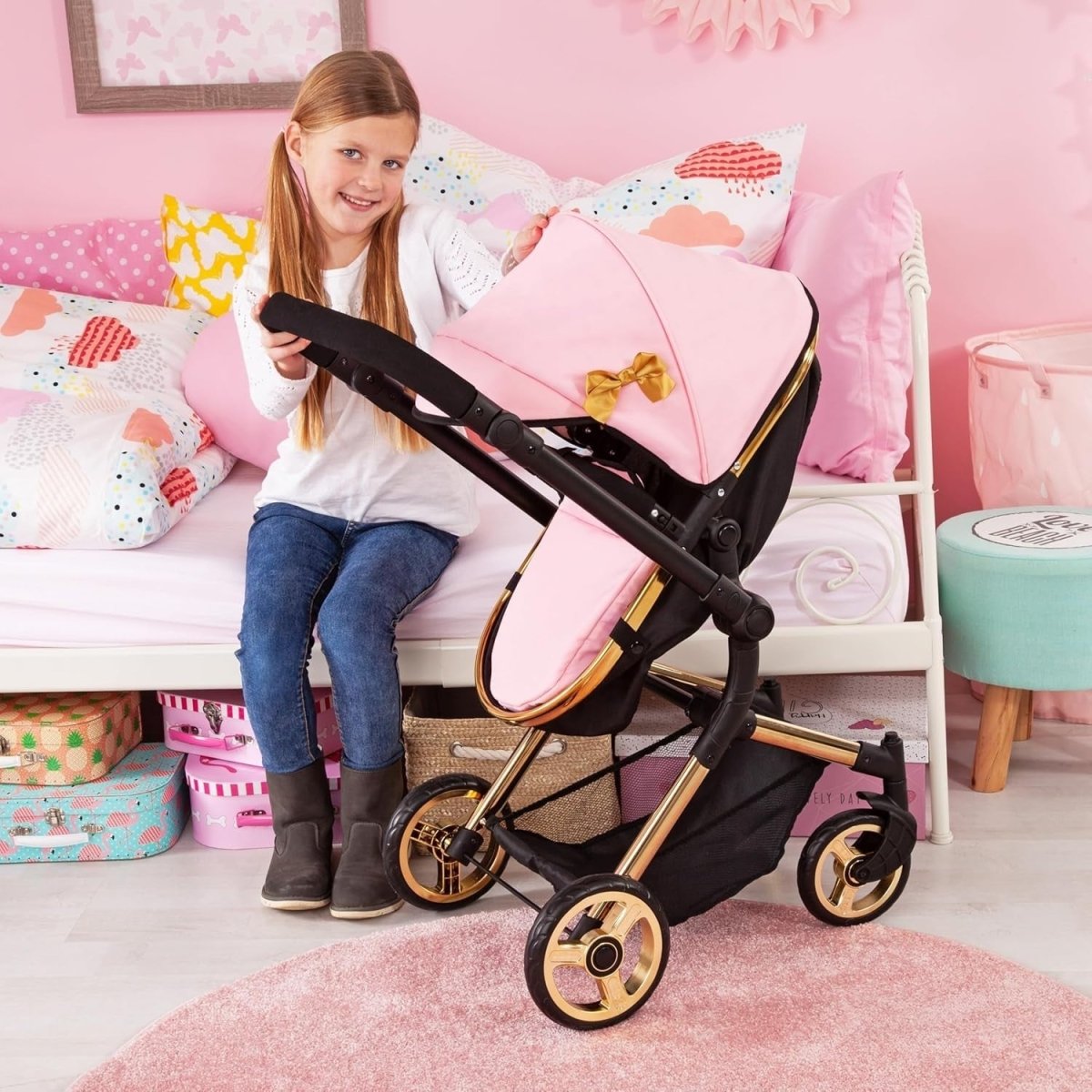Convertible Doll Pram Pushchair Carrycot Adjustable Handle Folding Stroller - Kwikley