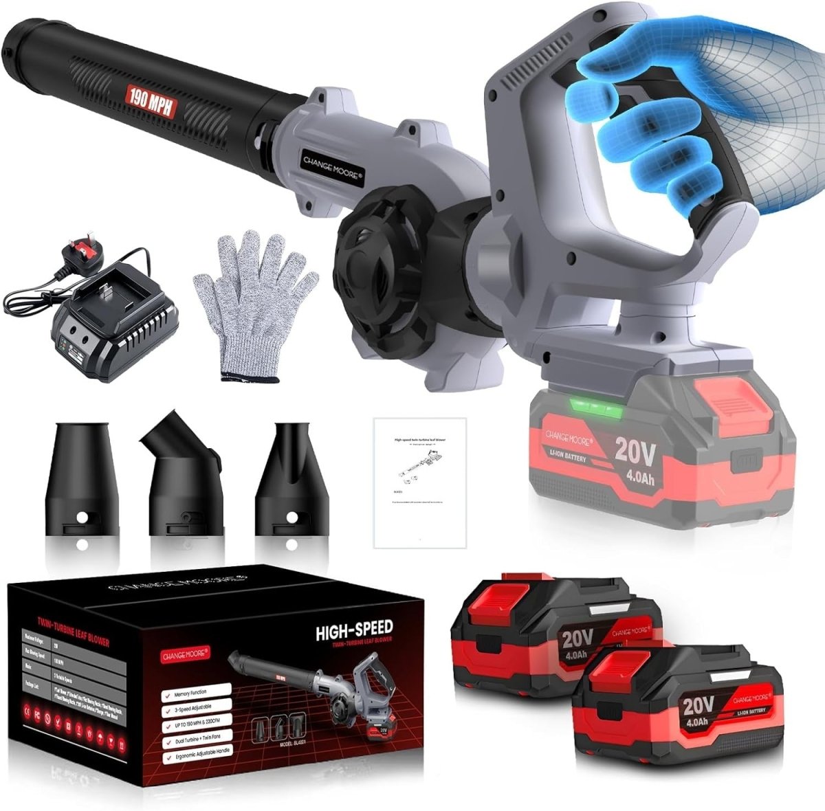 Cordless Blower 20V Dual Battery 160MPH 3 Speed Rotatable Garden - Kwikley