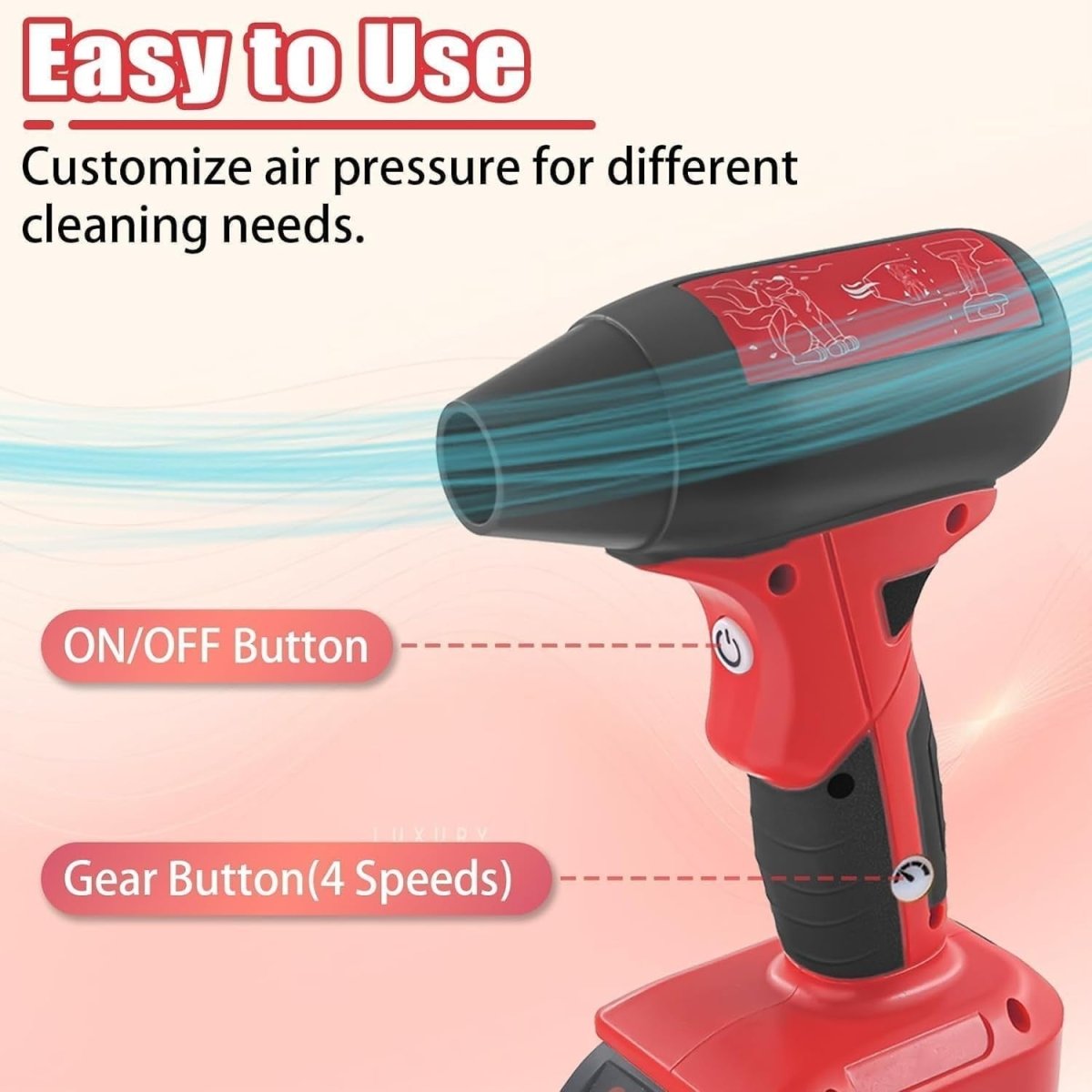 Cordless Leaf Blower 130000RPM Handheld Duster 4 Speed Portable - Kwikley