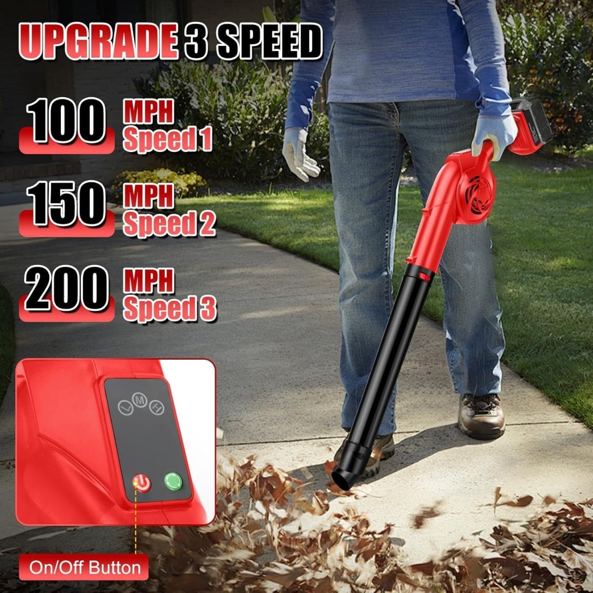 Cordless Leaf Blower 18V 3 - in - 1 Brushless Handheld Garden Cleaner Tool - Kwikley