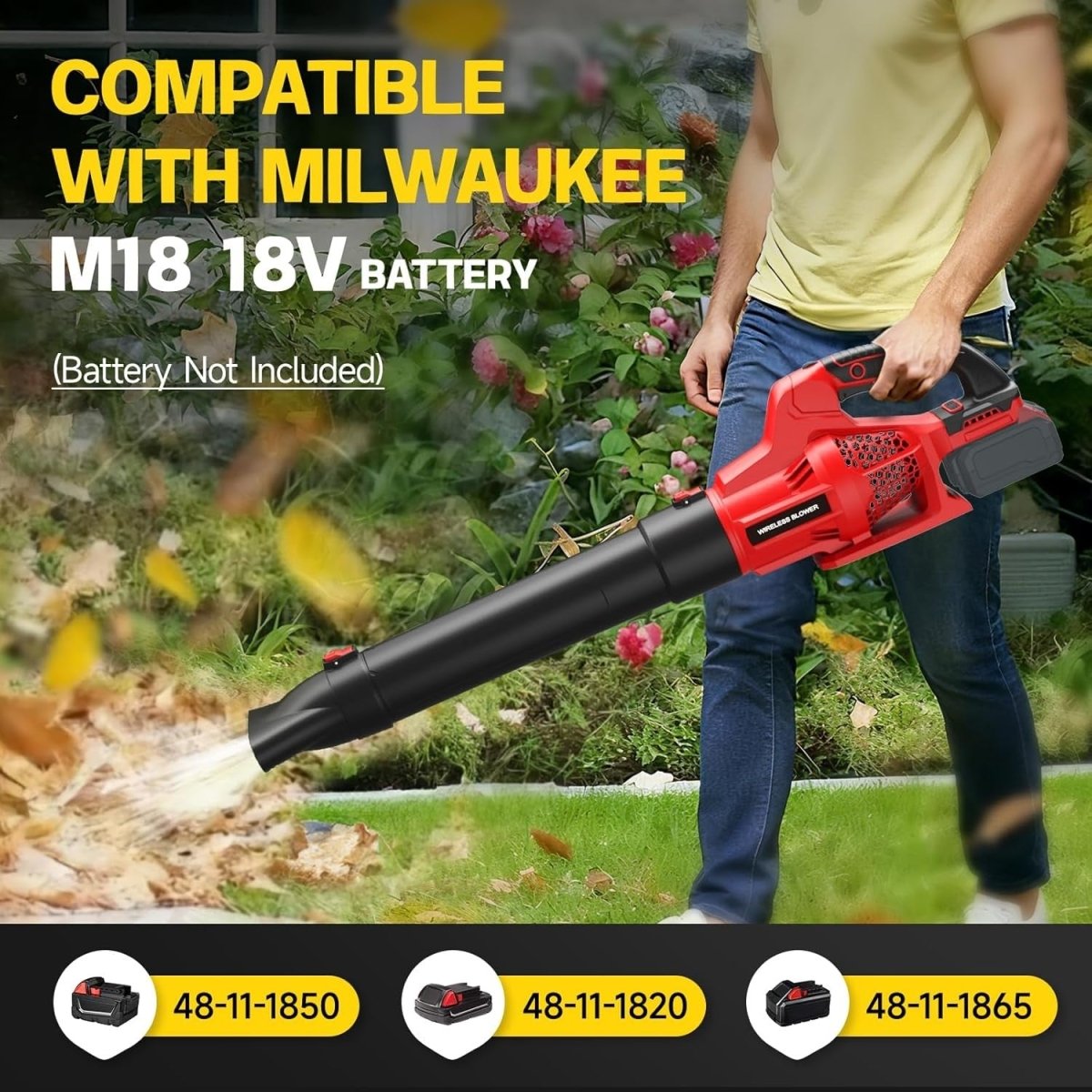 Cordless Leaf Blower 18V 500CFM 150MPH Handheld Garden Cleaner Body Only - Kwikley
