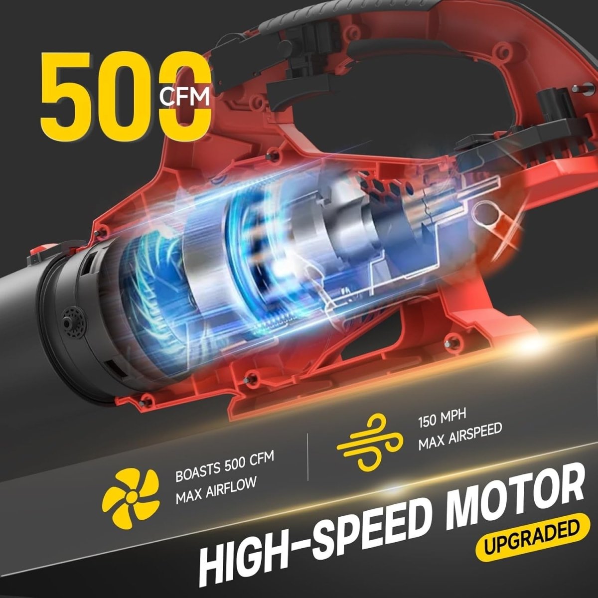 Cordless Leaf Blower 18V 500CFM 150MPH Handheld Garden Cleaner Body Only - Kwikley
