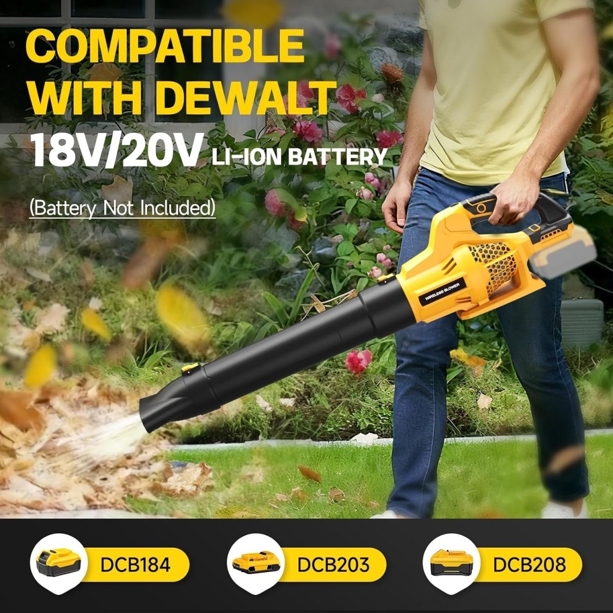 Cordless Leaf Blower 18V 500CFM 150MPH Lightweight Garden Patio Cleaner - Kwikley