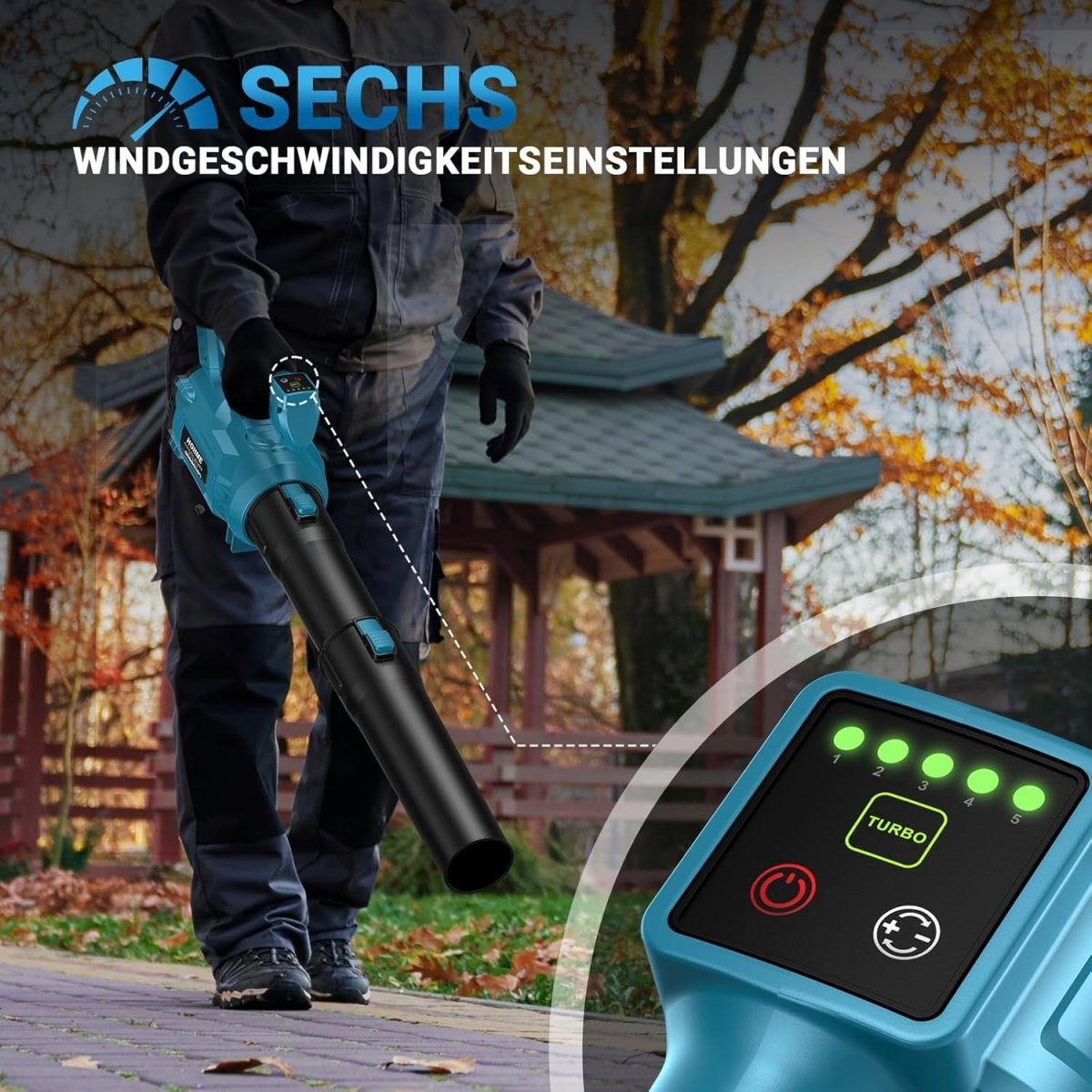 Cordless Leaf Blower 18V Turbo 6 - Speed High Power Handheld Garden Cleaner - Kwikley