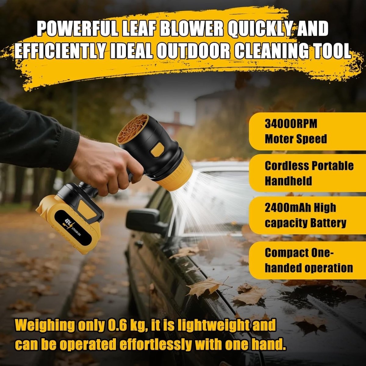 Cordless Leaf Blower 2 Batteries Brushless Turbo 34000RPM Handheld - Kwikley