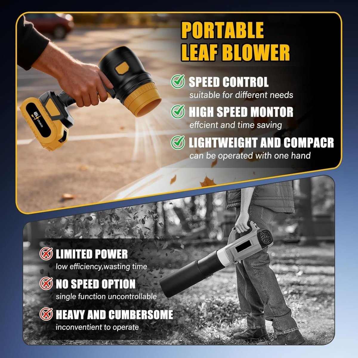 Cordless Leaf Blower 2 Batteries Brushless Turbo 34000RPM Handheld - Kwikley