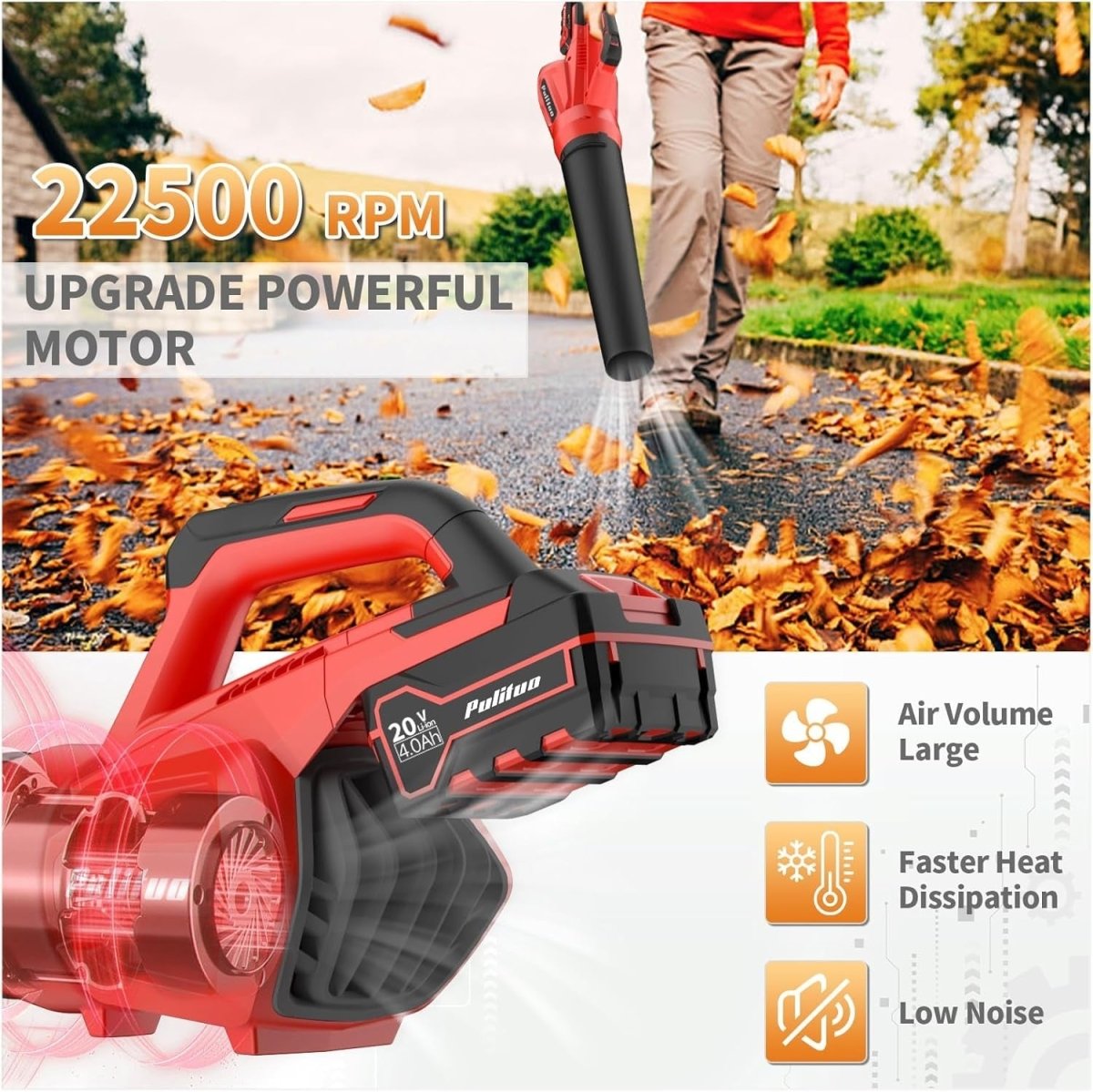 Cordless Leaf Blower 20V 200km/h Lightweight Handheld Garden Cleaner - Kwikley