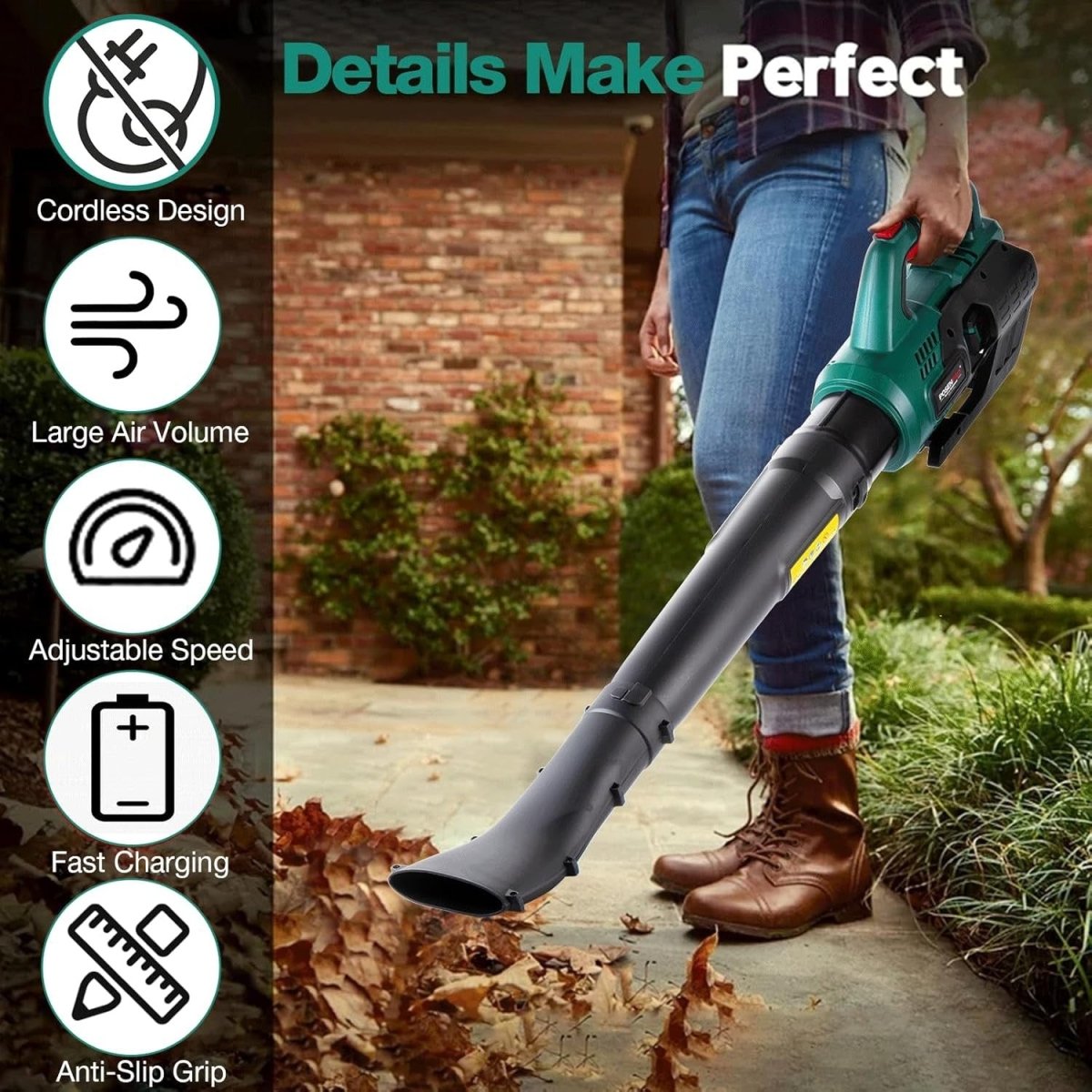 Cordless Leaf Blower 20V 4.0Ah Garden Cleaner 2 Speed High Power - Kwikley