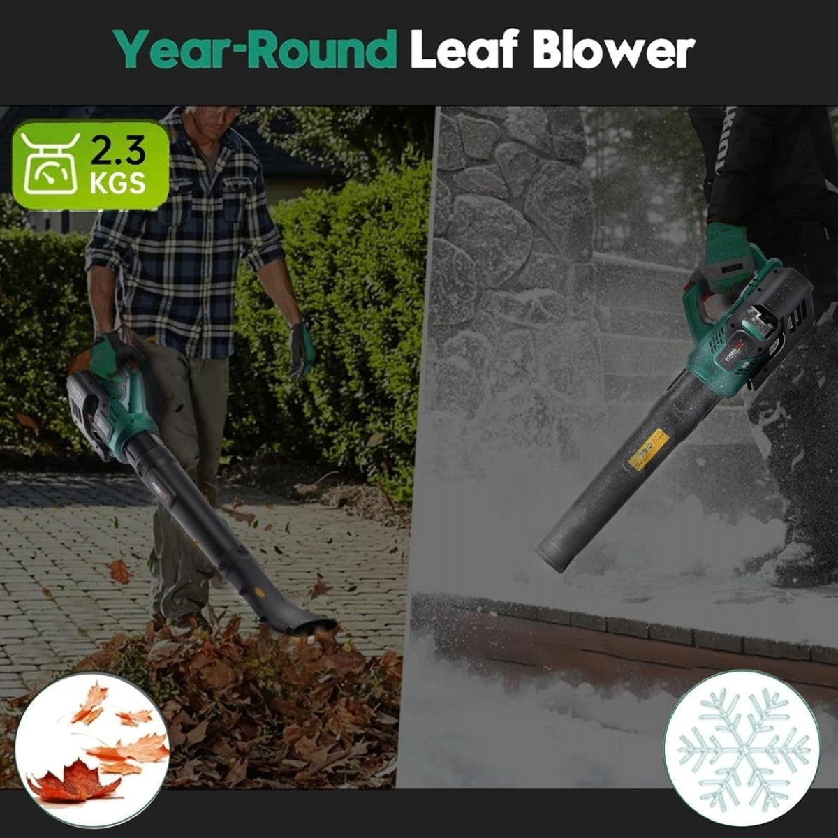 Cordless Leaf Blower 20V 4.0Ah Garden Cleaner 2 Speed High Power - Kwikley