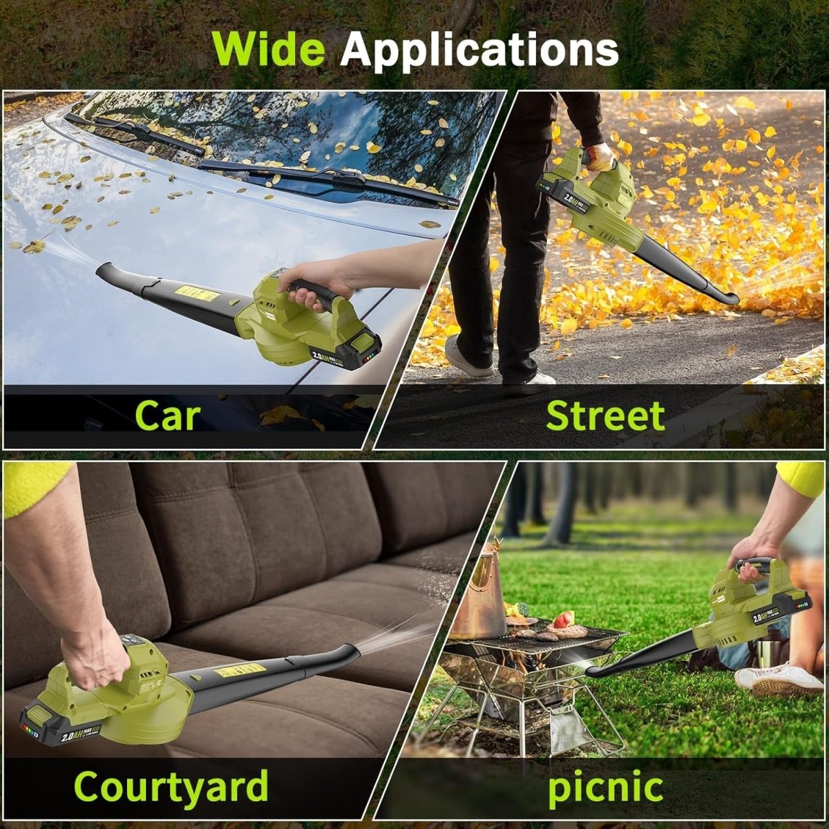 Cordless Leaf Blower 20V Batteries 3 Speed Lightweight Handheld - Kwikley