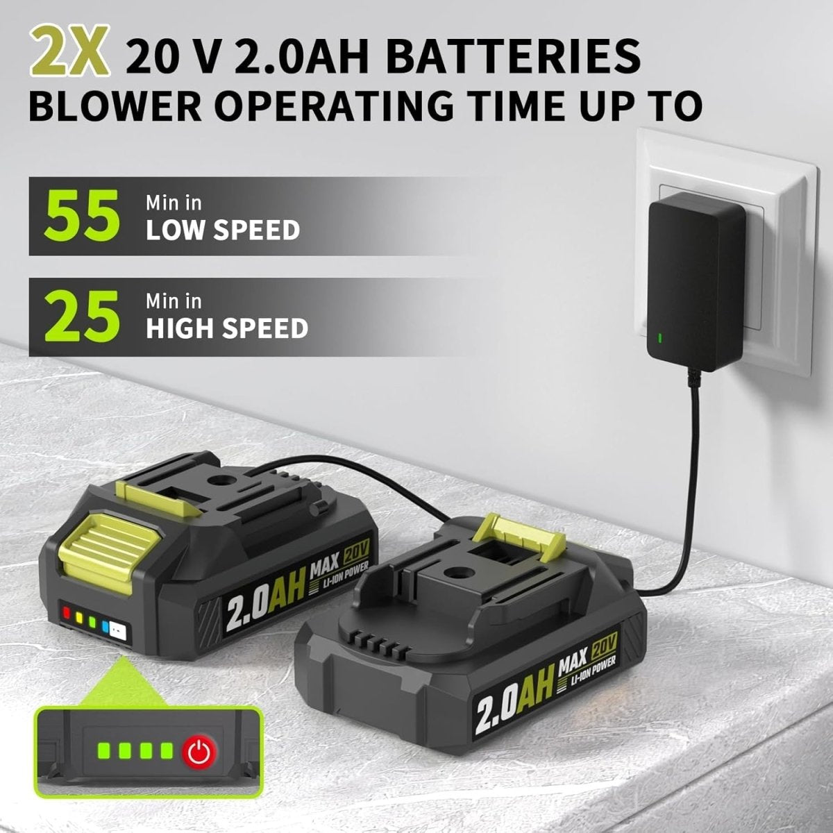 Cordless Leaf Blower 20V Batteries 3 Speed Lightweight Handheld - Kwikley