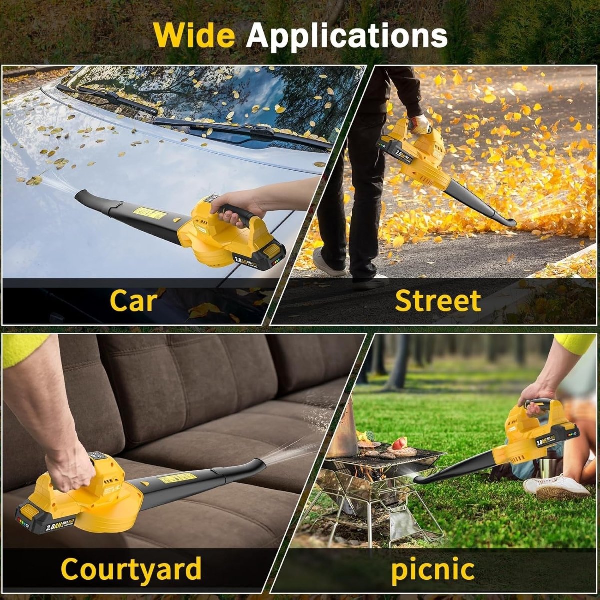 Cordless Leaf Blower 20V Dual Batteries 218CFM 3 Speed Lightweight Handheld - Kwikley