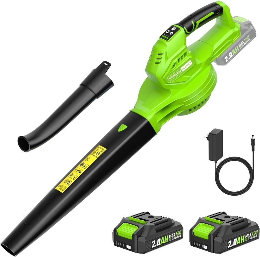 Cordless Leaf Blower 20V Dual Batteries 3 Speed Lightweight Handheld - Kwikley