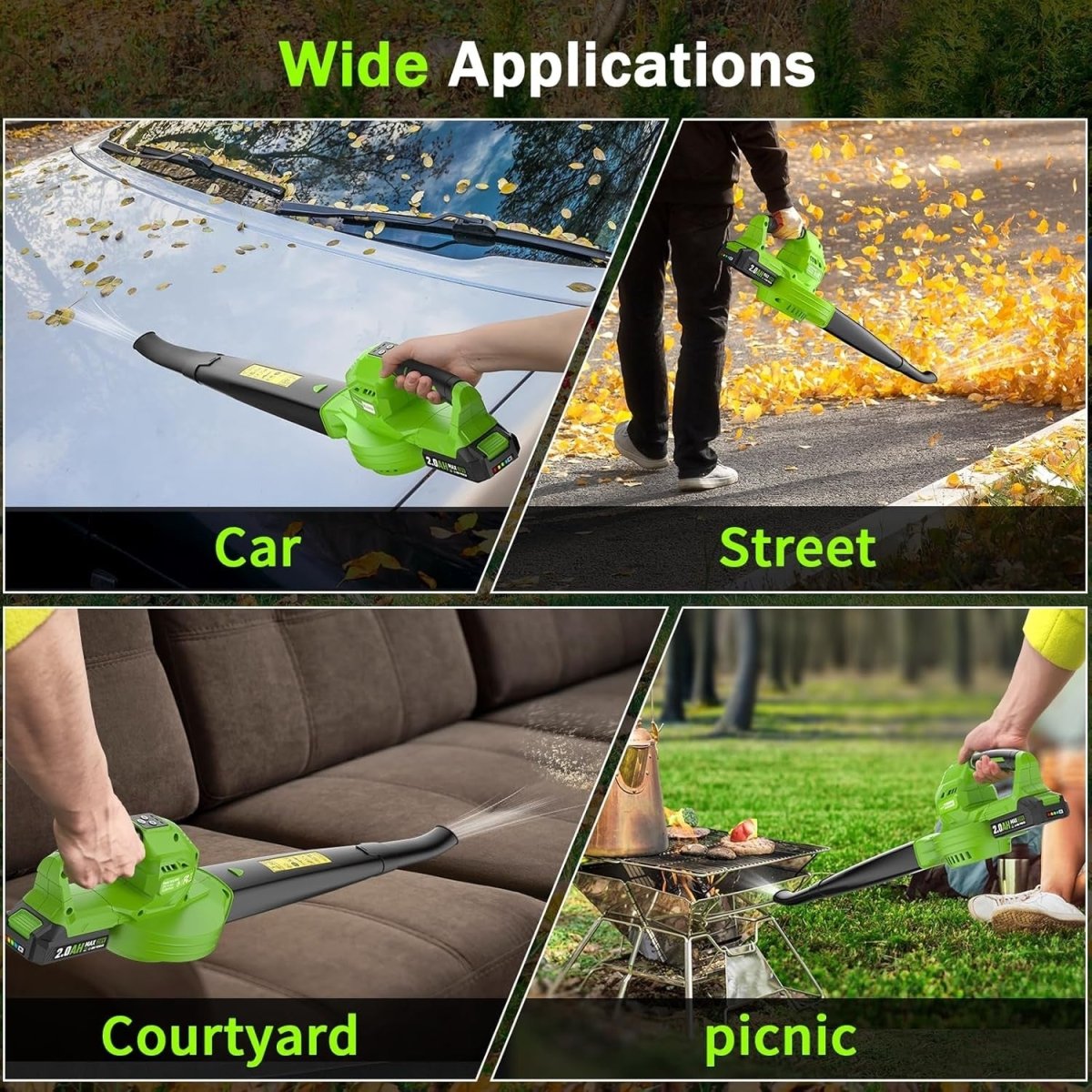 Cordless Leaf Blower 20V Dual Batteries 3 Speed Lightweight Handheld - Kwikley