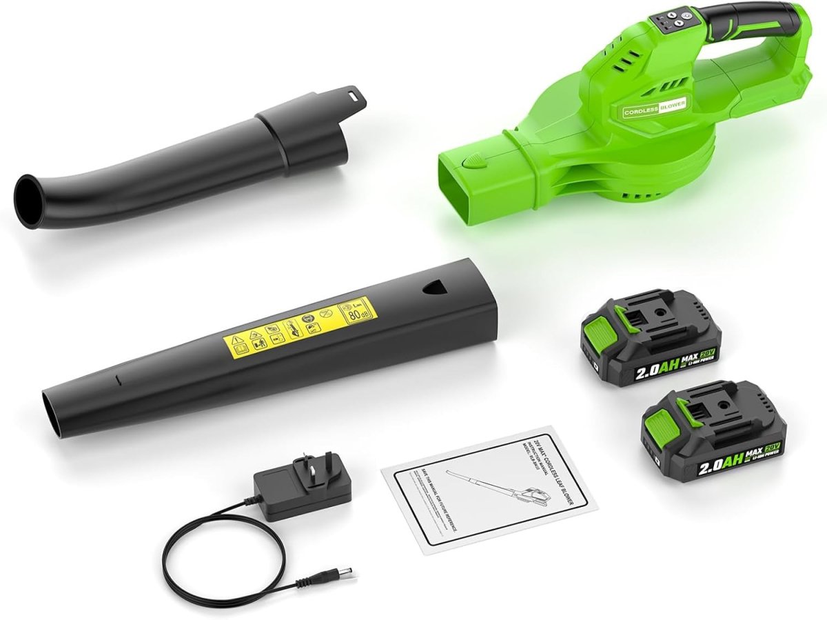 Cordless Leaf Blower 20V Dual Batteries 3 Speed Lightweight Handheld - Kwikley