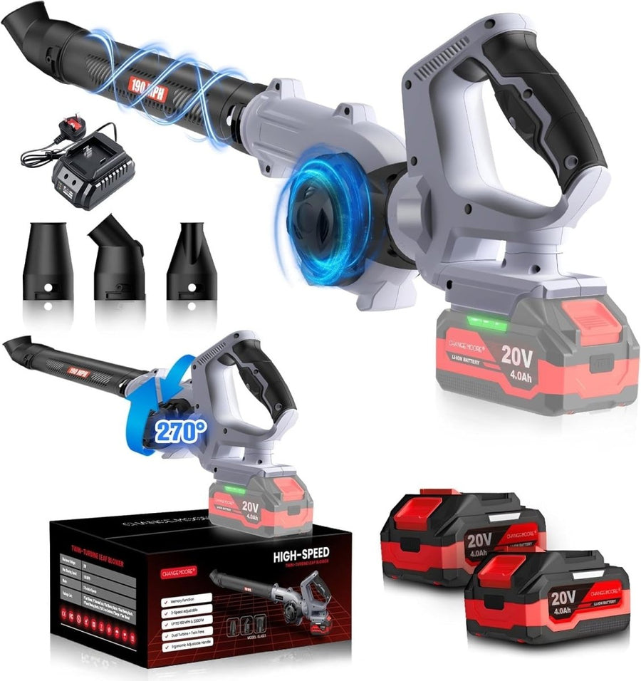 Cordless Leaf Blower 20V Dual Battery 160MPH 3 Speed Rotatable Garden - Kwikley