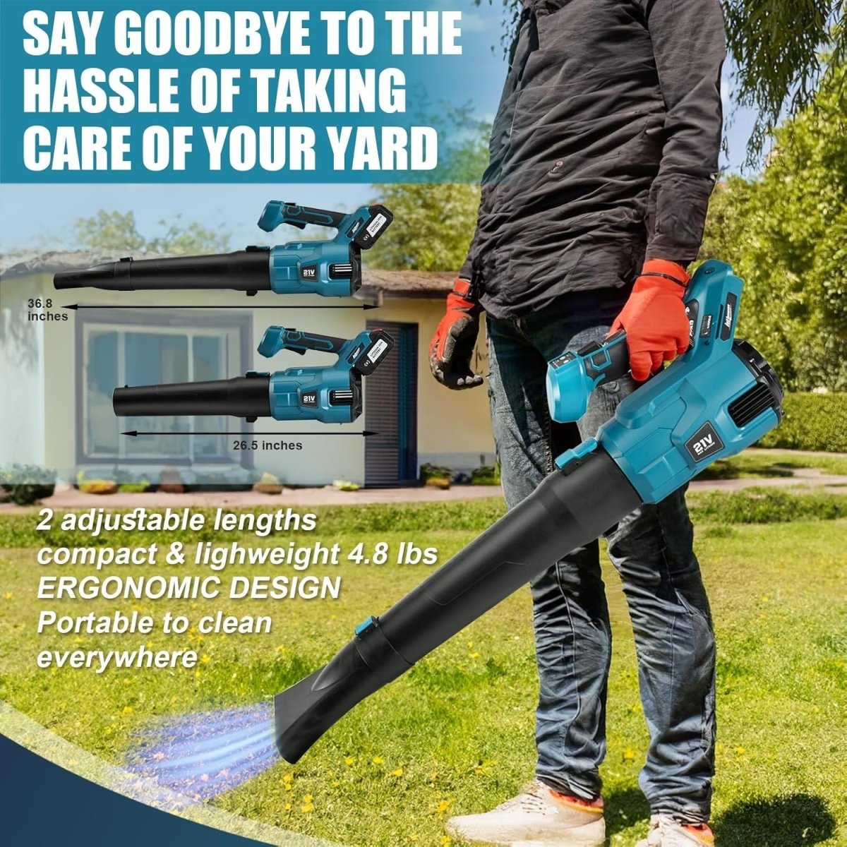 Cordless Leaf Blower 20V Dual Battery Lightweight Handheld Garden Cleaner - Kwikley