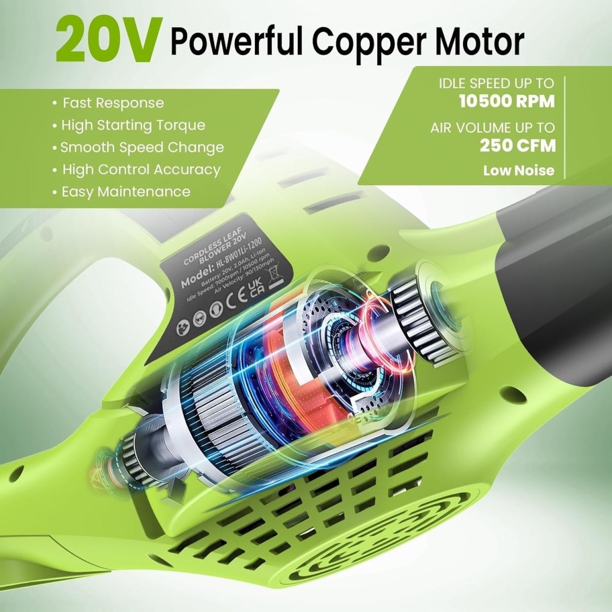 Cordless Leaf Blower 20V Lightweight Electric Garden Cleaner 2 Speed Kit - Kwikley
