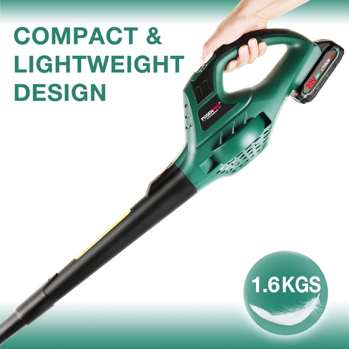 Cordless Leaf Blower 20V Lightweight Garden Cleaner 2 Speed with Battery - Kwikley