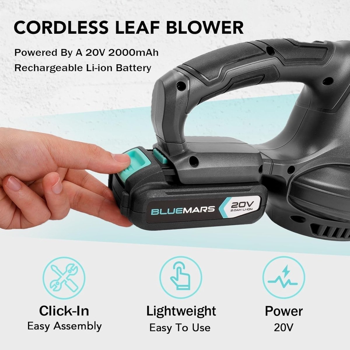 Cordless Leaf Blower 20V Lightweight Garden Patio Driveway Cleaner Kit - Kwikley