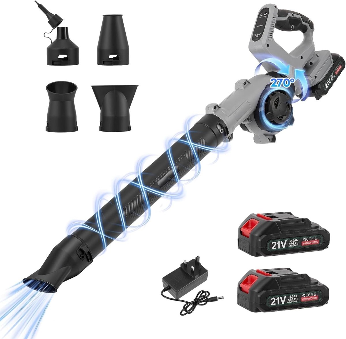 Cordless Leaf Blower 210km/h 3 - Speed 2 Batteries Garden Lawn Cleaner - Kwikley